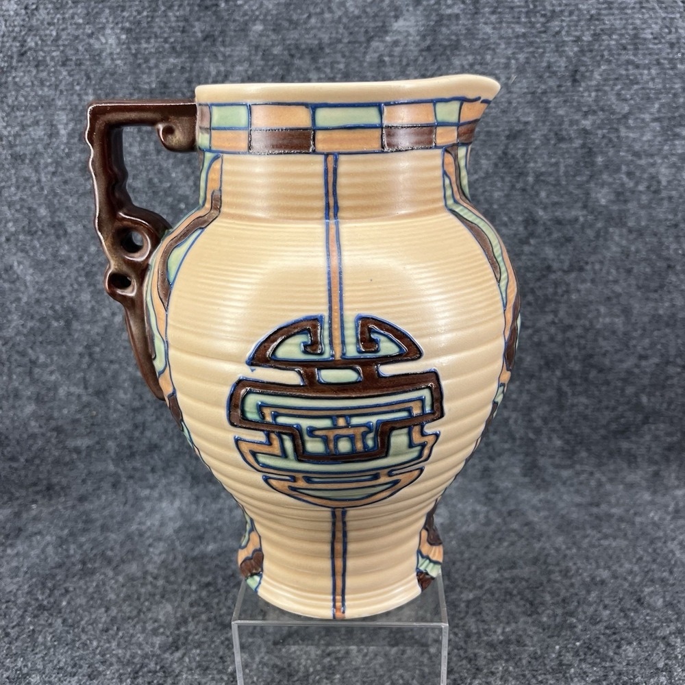 Royal Cauldon England Art Deco Pottery Edith Gater Pitcher Chinese Style Damaged